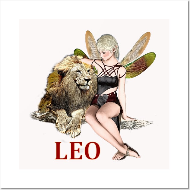 Leo zodiac t-shirt for women with fairy art Wall Art by Fantasyart123